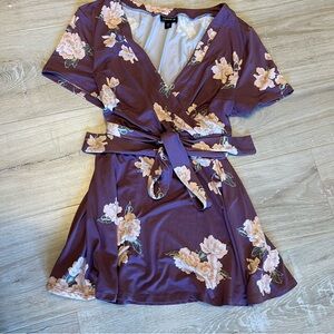 Torrid Purple Floral V-Neck Babydoll Top, Elegant Flowy Design, Size 00